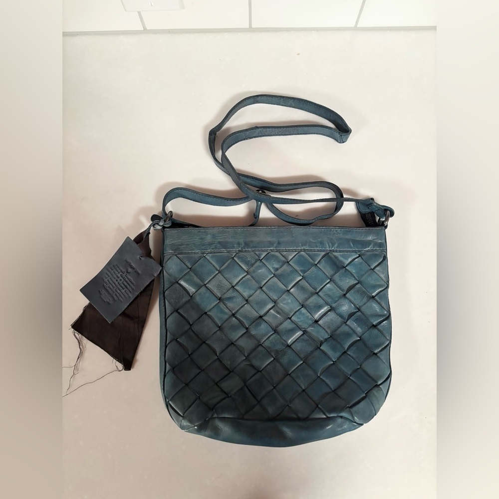 Woven Leather Crossbody Bag in Teal